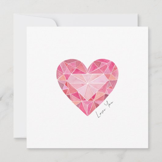 Carte Aquarelle rose Coeur Gem Love Note Romantique (Devant)
