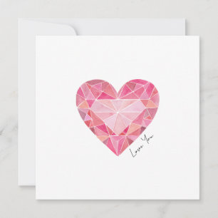 Carte Aquarelle rose Coeur Gem Love You Note