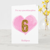 Carte Aquarelle rose Coeur Parties scintillant or 6e ann (Fleur jaune)