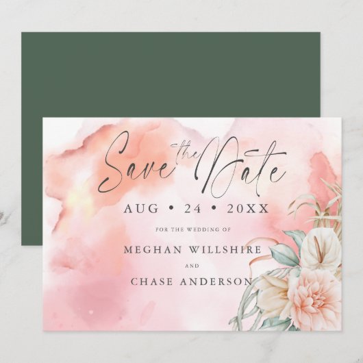 Carte Aquarelle Rose de corail Floral (Devant / Derrière)