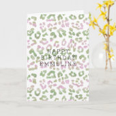 Carte Aquarelle rose de menthe Empreinte de léopard Anni (Fleur jaune)