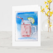 Carte Aquarelle rose de pot de maçon de limonade (Fleur jaune)