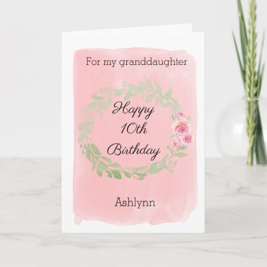 Carte Aquarelle rose et florale 10e anniversaire (Devant)