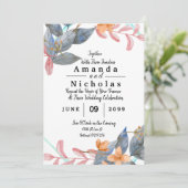 Carte Aquarelle rose et gris Cadre floral (Debout devant)