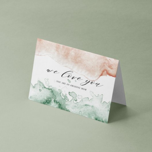 Carte Aquarelle rose et vert Laver Joyeuse fête des mère