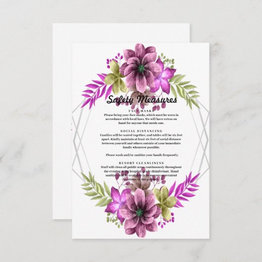 Carte Aquarelle rose Et Vert Mesures De Sécurité Florale (Devant / Derrière)