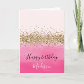 Carte Aquarelle rose Fille Ombre Parties scintillant or  (Devant)