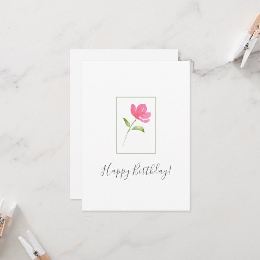 Carte Aquarelle rose Fleur 3 (Devant/Arrière en situation)