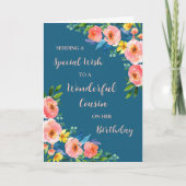 Carte Aquarelle rose Fleurs Cousin Anniversaire (Devant)
