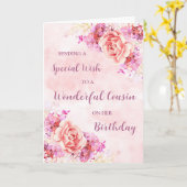 Carte Aquarelle rose Fleurs Cousin Anniversaire (Fleur jaune)