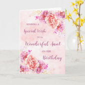 Carte Aquarelle rose Fleurs Tante Anniversaire (Fleur jaune)