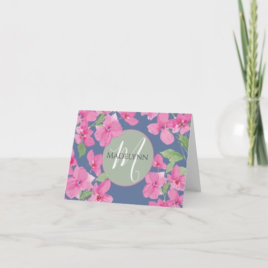Carte Aquarelle rose Floral (Devant)