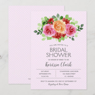 Carte Aquarelle rose Floral & Dots Fête des mariées Invi