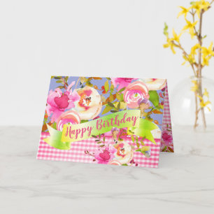 Carte Aquarelle rose Floral Joyeux Anniversaire avec mes