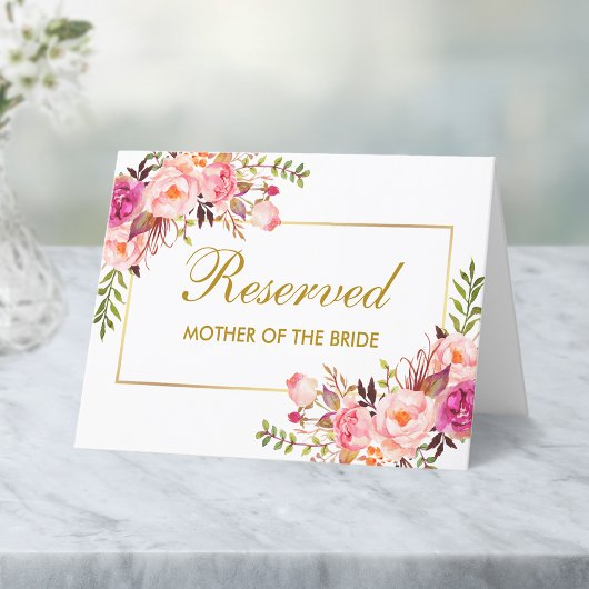 Carte Aquarelle rose Floral Mariage Nom réservé Place