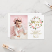 Carte Aquarelle rose Floral Or Merci d'anniversaire (Devant/Arrière en situation)