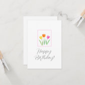 Carte Aquarelle rose jaune orange Tulip tiges (Devant/Arrière en situation)