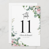 Carte Aquarelle rose Mariage floral Numéros de tableau (Devant / Derrière)