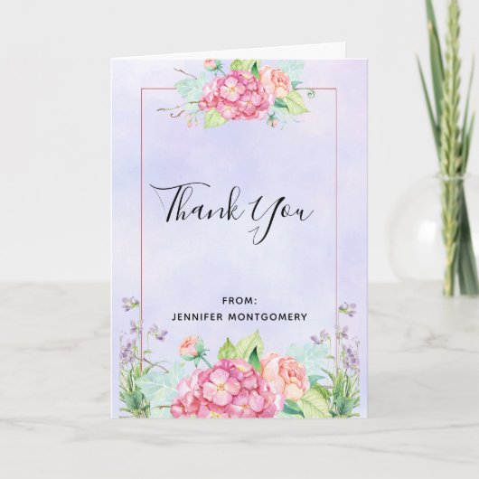 Carte Aquarelle rose moderne Bouquet de fleurs Merci (Devant)