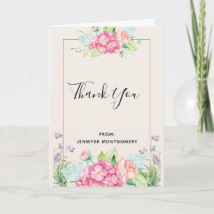 Carte Aquarelle rose moderne Bouquet de fleurs Merci