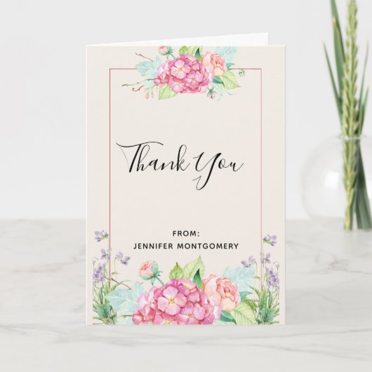 Carte Aquarelle rose moderne Bouquet de fleurs Merci (Devant)