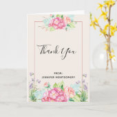 Carte Aquarelle rose moderne Bouquet de fleurs Merci (Fleur jaune)