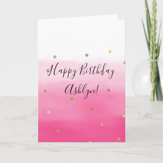 Carte Aquarelle rose or Confetti Ombre Anniversaire (Devant)