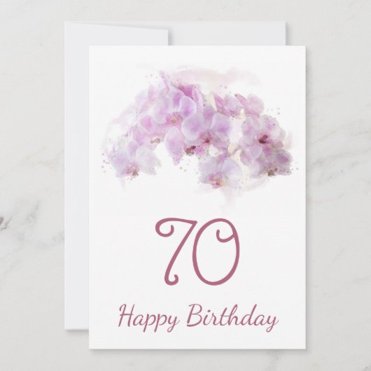 Carte Aquarelle rose orchidée Floral 70e anniversaire (Devant)