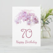 Carte Aquarelle rose orchidée Floral 70e anniversaire (Debout devant)