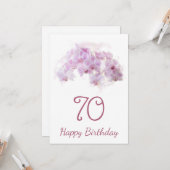 Carte Aquarelle rose orchidée Floral 70e anniversaire (Devant/Arrière en situation)
