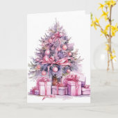 Carte Aquarelle rose pâle Arbre de Noël (Fleur jaune)
