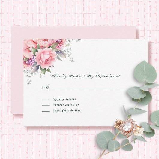 Carte Aquarelle rose pâle Floral Romantique Script RSVP