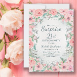 Carte Aquarelle rose perles Roses florales 21e anniversa<br><div class="desc">Surprise 21e anniversaire invitations personnalisées conçues avec élégante aquarelle rose vif florale,  verte et perles. Le texte est entièrement personnalisable,  donc concevoir ces invitations pour n'importe quel âge.</div>