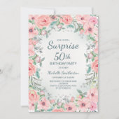 Carte Aquarelle rose perles Roses florales 50e anniversa (Devant)