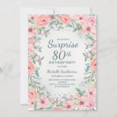 Carte Aquarelle rose perles Roses florales 80e anniversa (Devant)