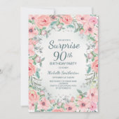 Carte Aquarelle rose perles Roses florales 90e anniversa (Devant)