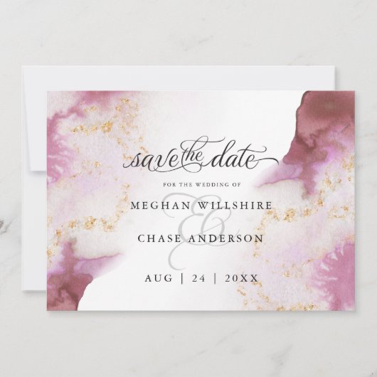 Carte Aquarelle Rose Quartz Gold Geode BarefootBride™ (Devant)
