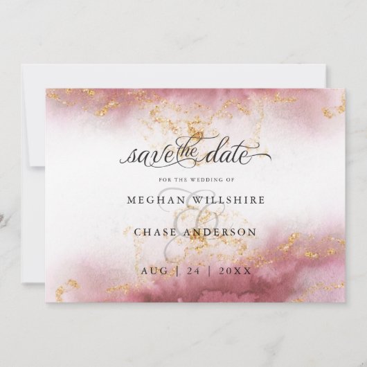 Carte Aquarelle Rose Quartz Gold Geode BarefootBride™ (Devant)