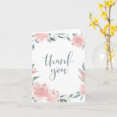 Carte Aquarelle rose rose ciré Merci floral (Fleur jaune)