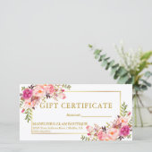 Carte Aquarelle Rose Roses Floral Gold Certificat cadeau (Debout devant)