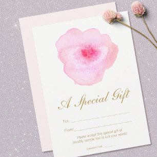 Carte Aquarelle rose Spa floral certificat cadeau de sal