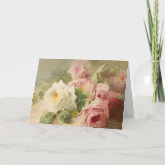 Carte Aquarelle rose victorienne vintage (Devant)