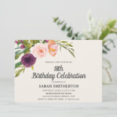 Carte Aquarelle rose violet 18e anniversaire Floral (Debout devant)