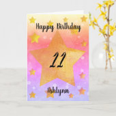 Carte Aquarelle rose violet étoiles or 11e anniversaire (Fleur jaune)