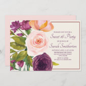 Carte Aquarelle rose violet rose crème fleurie douce 16 (Devant / Derrière)