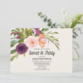 Carte Aquarelle rose violet rose-pourpre Floral Sweet 16 (Debout devant)