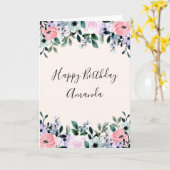 Carte Aquarelle rose violet vert à la frontière florale (Fleur jaune)