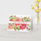 Carte Aquarelle Roses et baies Grand-mère Anniversaire (Fleur jaune)