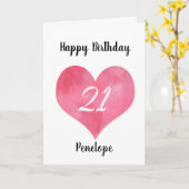 Carte Aquarelle rouge Coeur 21e anniversaire (Fleur jaune)