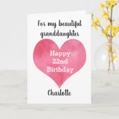 Carte Aquarelle rouge Coeur 22e anniversaire (Fleur jaune)